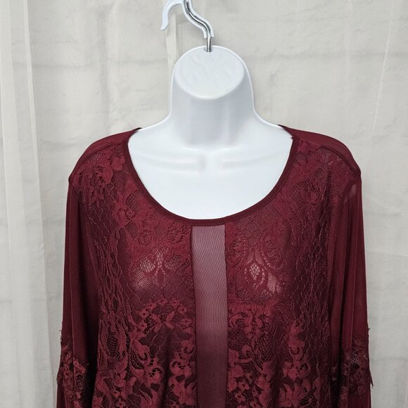 Burgundy Mesh Lace Blouse Sheer Goth Boho Whimsigoth Fairy Peplum 1X - Picture 2 of 10